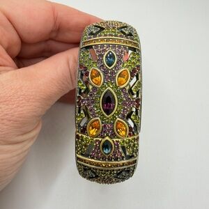 Heidi Daus "Peekaboo" Watch hinged bracelet, crystal & bronze toned gold metal!